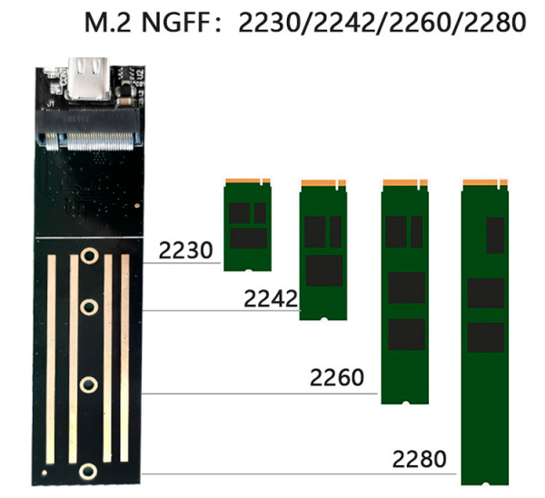 Внешний корпус - бокс для жесткого диска SSD M.2 NGFF - USB-C/USB-A, алюминий, черный Внешний корпус - бокс для жесткого диска SSD M.2 NGFF - USB-C/USB-A, алюминий, черный