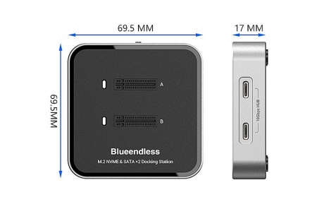 Док-станция для M.2 SSD SD09 – 2 слота NVMe / SATA (NGFF), USB3.0 - USB3.2 Type-C, 10 Гбит/с, до 16 ТБ (8 ТБ x 2), алюминий