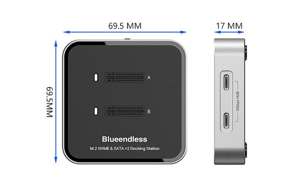 Док-станция для M.2 SSD SD09 – 2 слота NVMe / SATA (NGFF), USB3.0 - USB3.2 Type-C, 10 Гбит/с, до 16 ТБ (8 ТБ x 2), алюминий