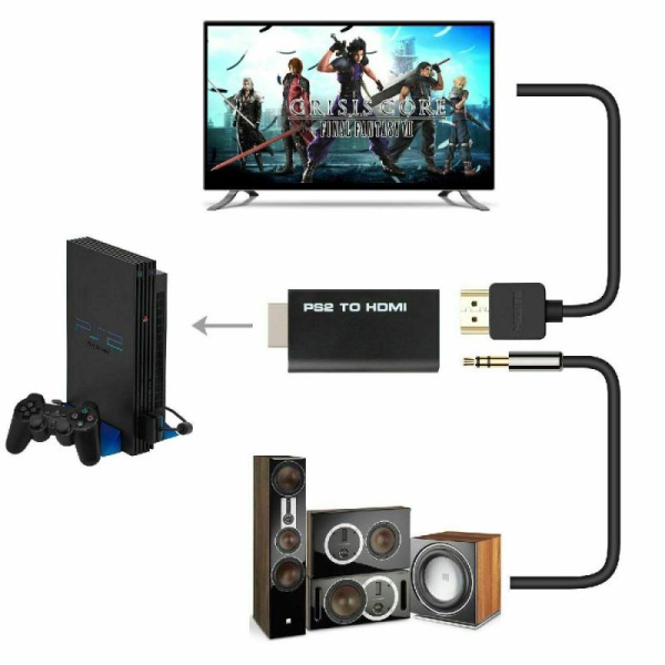 Адаптер - переходник PS2 - HDMI + jack 3.5mm (AUX), черный Адаптер - переходник PS2 - HDMI + jack 3.5mm (AUX), черный