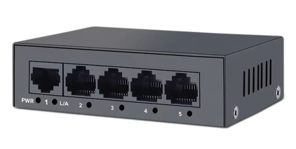 Сетевой свитч – LAN разветвитель – хаб RJ45 на 5 портов, 10/100 Мбит/с UT-Rpoe-5GT, металлический корпус, черный