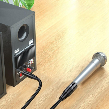 Аудиокабель микрофонный jack 6.35mm - XLR двухжильный для микшера, караоке, папа-мама, 15 метров, черный