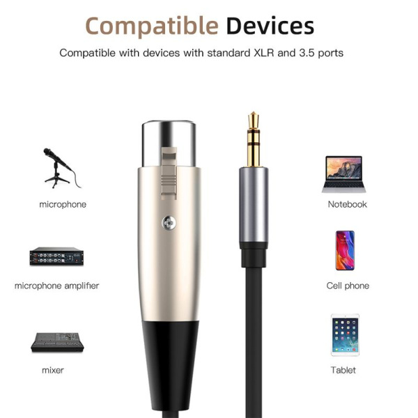 Кабель jack 3.5mm - XLR для микрофона, XLR мама, 1.5 метра, черный