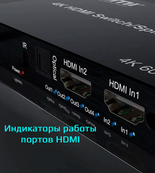 Матричный коммутатор - свитч-сплиттер 2×4 HDMI PRO, 4K 60HZ, оптика (Toslink/SPDIF), jack 3.5mm (AUX), пульт, черный Матричный коммутатор - свитч-сплиттер 2×4 HDMI PRO, 4K 60HZ, оптика (Toslink/SPDIF), jack 3.5mm (AUX), пульт, черный
