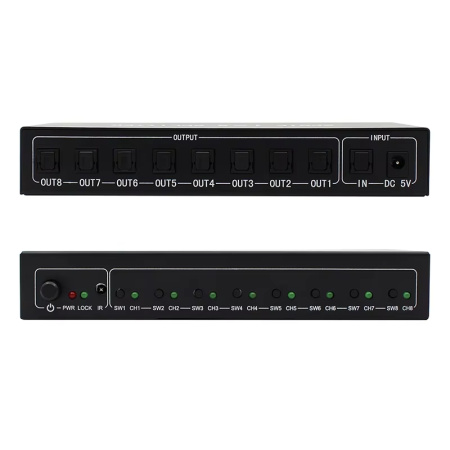 Цифровой аудио разветвитель - сплиттер 1x8 оптический (Toslink/SPDIF), активный, черный