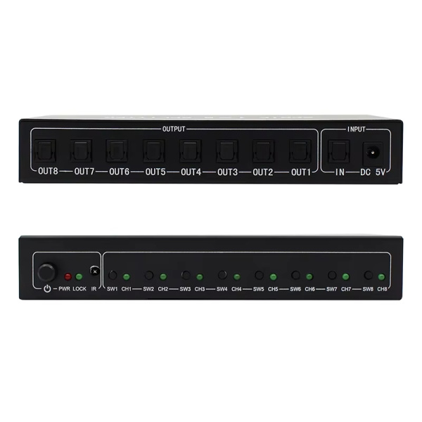 Цифровой аудио разветвитель - сплиттер 1x8 оптический (Toslink/SPDIF), активный, черный