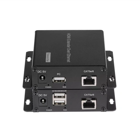 KVM IP-удлинитель HDMI USB по витой паре RJ45 UTP (LAN) до 200 метров UltraHD 4K, поддержка IP, комплект, черный