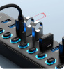 Хаб - концентратор USB3.0 11 портов mod. 611-7/4, до 5 Гбит/с, активный 12V3A с кнопками, быстрая зарядка, ABS-пластик