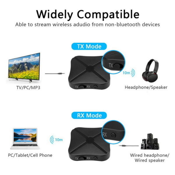 Беспроводной аудио адаптер Bluetooth v4.2 RX/TX приемник-передатчик KN319, черный Беспроводной аудио адаптер Bluetooth v4.2 RX/TX приемник-передатчик KN319, черный