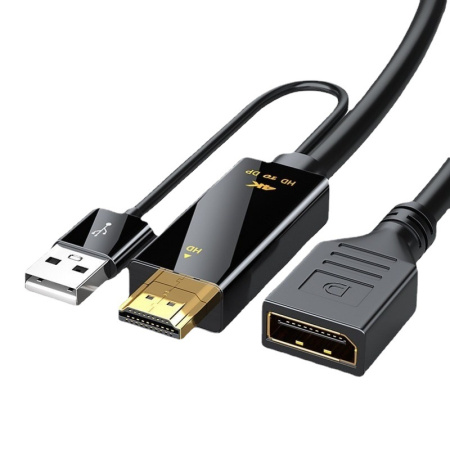 Кабель HDMI - DisplayPort - USB, UltraHD 4K, папа-мама, черный