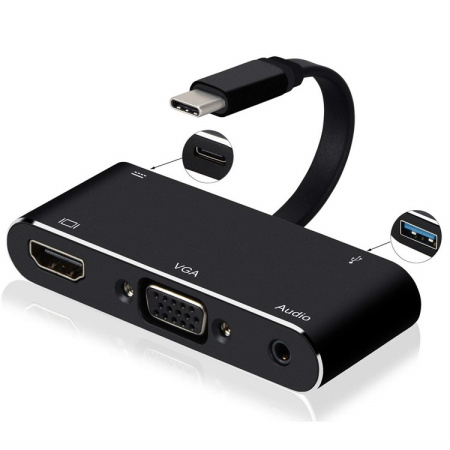 Адаптер - переходник - хаб 5in1 USB3.1 Type-C на HDMI - VGA - jack 3.5mm (AUX) - USB3.0 - USB3.1 Type-C