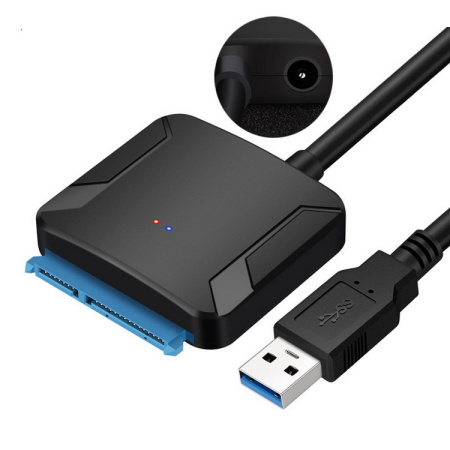 Адаптер - переходник - кабель SATA - USB3.0 для жесткого диска SSD/HDD 2.5″/3.5″ с разъемом питания, ver.01, черный