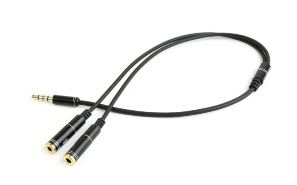 Кабель - разветвитель jack 3.5mm (AUX) на jack 3.5mm (AUX) - jack 3.5mm (MIC), папа-мама, 0,4 метра, черный Кабель - разветвитель jack 3.5mm (AUX) на jack 3.5mm (AUX) - jack 3.5mm (MIC), папа-мама, 0,4 метра, черный
