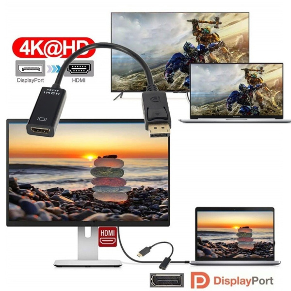 Адаптер - переходник DisplayPort - HDMI 4K, черный Адаптер - переходник DisplayPort - HDMI 4K, черный
