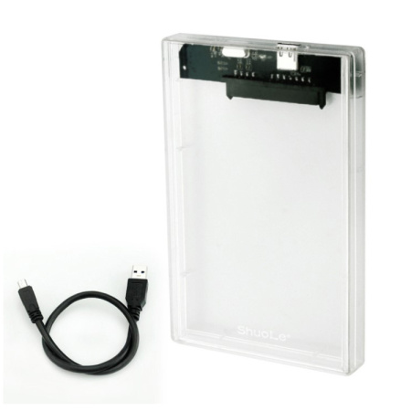 Внешний корпус - бокс SATA - MiniUSB - USB2.0 для жесткого диска SSD/HDD 2.5”, прозрачный
