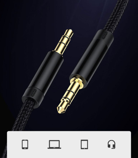 Кабель jack 3.5mm (AUX), папа-папа, 1,5 метра, ткань, черный