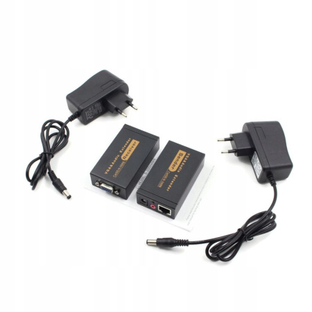 Удлинитель сигнала VGA по витой паре RJ45 (LAN) - jack 3.5mm (AUX) до 100 метров, активный, комплект, черный