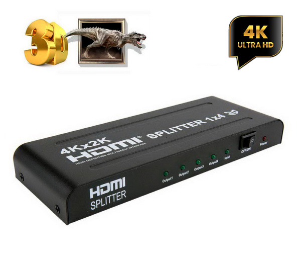 Адаптер - разветвитель - сплиттер 1×4 HDMI PRO, UltraHD 4K, активный, черный Адаптер - разветвитель - сплиттер 1×4 HDMI PRO, UltraHD 4K, активный, черный