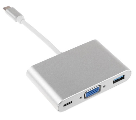 Адаптер - переходник - хаб USB3.1 Type-C на VGA - USB3.1 Type-C - USB3.0, серебро