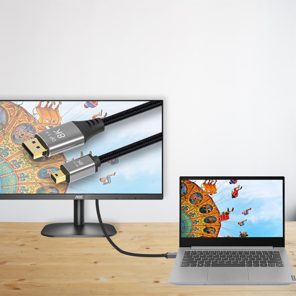 Кабель Mini DisplayPort v1.4 (mDP1.4) – DisplayPort v1.4 (DP1.4) – 8K 60Гц / 4K 144Гц, двунаправленный, оплетка, алюминий, 1 метр