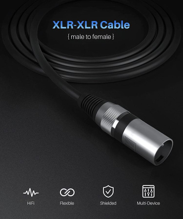 Аудио-кабель XLR (для микрофона, гитары, инструментов), M-F, black, 5 метров