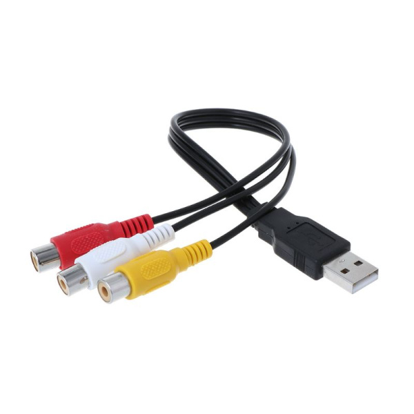 Кабель - переходник USB2.0 - 3x RCA (AV), 0,3 метра, черный Кабель - переходник USB2.0 - 3x RCA (AV), 0,3 метра, черный