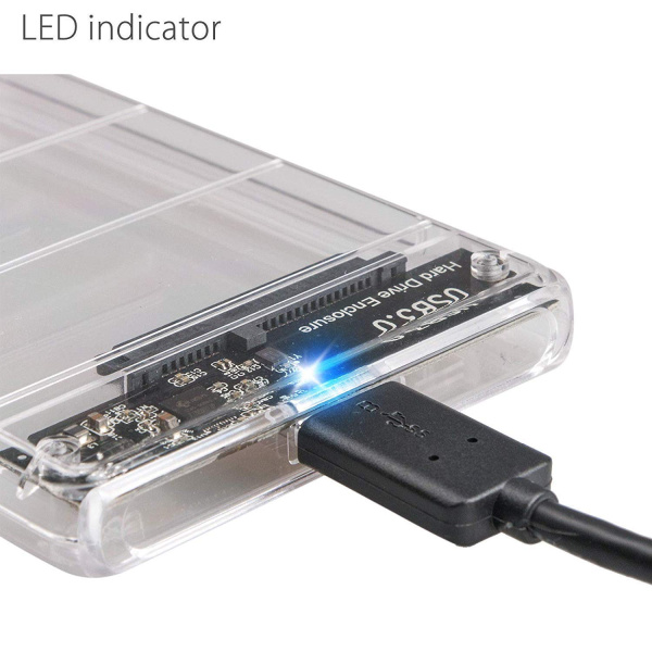 Внешний корпус - бокс SATA - MiniUSB - USB3.0 для жесткого диска SSD/HDD 2.5”, прозрачный Внешний корпус - бокс SATA - MiniUSB - USB3.0 для жесткого диска SSD/HDD 2.5”, прозрачный