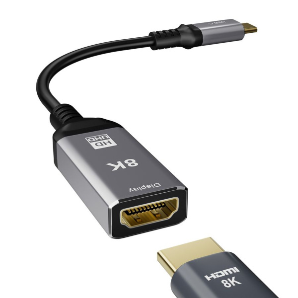 Адаптер-переходник USB 3.1 Type-C – HDMI – 8K 60Гц / 4K 120Гц, HDR, двойное экранирование, алюминий, длина 20 см