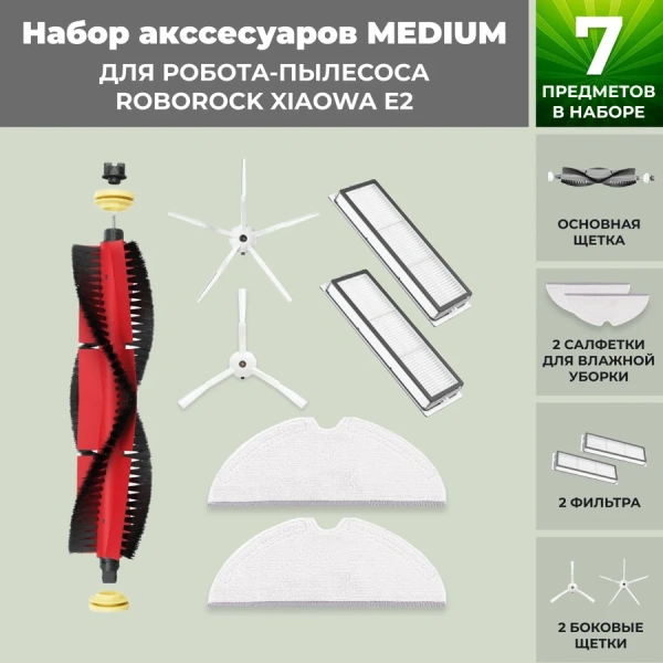 Набор аксессуаров Medium для робота-пылесоса Roborock Xiaowa E2, основная щетка с роликами, белые боковые щетки Набор аксессуаров Medium для робота-пылесоса Roborock Xiaowa E2, основная щетка с роликами, белые боковые щетки