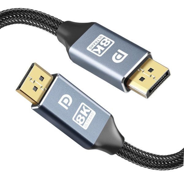 Кабель DisplayPort v1.4 (DP1.4) - 8K 60Гц / 4K 144Гц / 2K 165Гц, поддержка HDR, 32.4 Гбит/с, 1 метр, в оплетке, черный