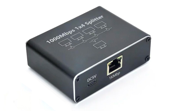 Cплиттер - разветвитель 1×4 RJ45 1000 Мбит/с, активный, черный Cплиттер - разветвитель 1×4 RJ45 1000 Мбит/с, активный, черный