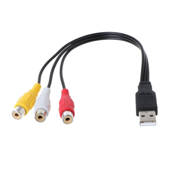 Кабель - переходник USB2.0 - 3x RCA (AV), 0,3 метра, черный Кабель - переходник USB2.0 - 3x RCA (AV), 0,3 метра, черный