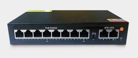 Сетевой хаб LAN - коммутатор POE -  свитч-разветвитель на 8+2 RJ45 порта, 10/100 Мбит/с, молниезащита