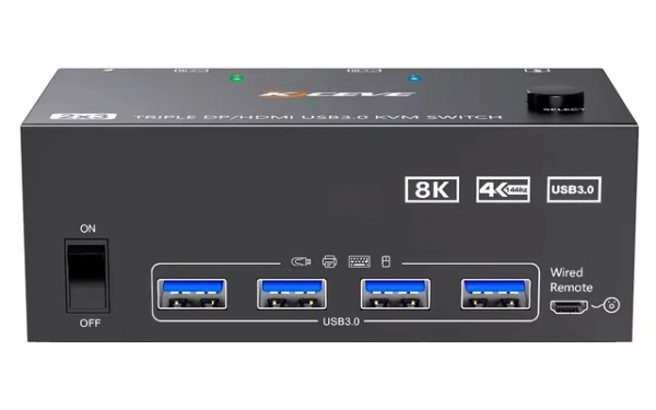KVM-переключатель 2х3 HDMI/DisplayPort 8K USB3.0, для трех мониторов, черный