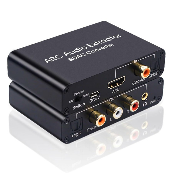 Адаптер - переходник HDMI (ARC) PRO - оптика (Toslink/SPDIF), RCA, jack 3.5mm (AUX), черный