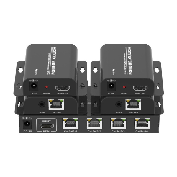 Разветвитель, сплиттер HDMI 1x4 FullHD 1080p до 60 метров - удлинитель сигнала по витой паре RJ45 UTP (LAN), ver.01, активный, комплект, черный Разветвитель, сплиттер HDMI 1x4 FullHD 1080p до 60 метров - удлинитель сигнала по витой паре RJ45 UTP (LAN), ver.01, активный, комплект, черный