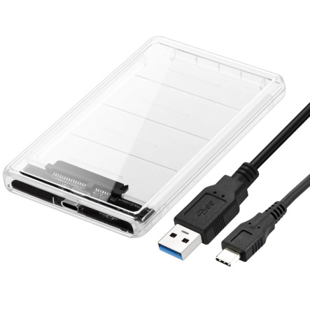 Внешний корпус - бокс SATA - USB3.1 Type-C - USB3.0 для жесткого диска SSD/HDD 2.5”, прозрачный