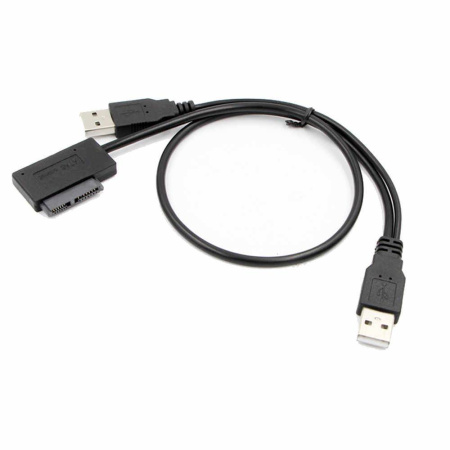Адаптер - переходник - кабель SATA 6+7 pin - 2x USB2.0 для DVD-привода ноутбука, черный