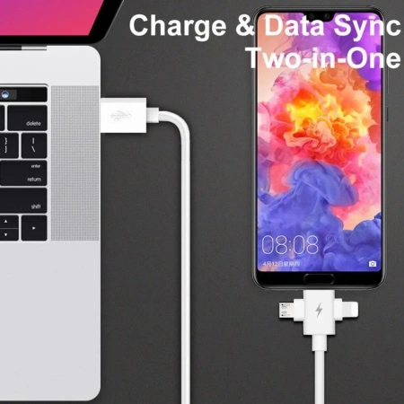 Универсальный зарядный кабель 3-в-1 USB Type-C - Lightning - MicroUSB, 3.1А, 1 метр, белый