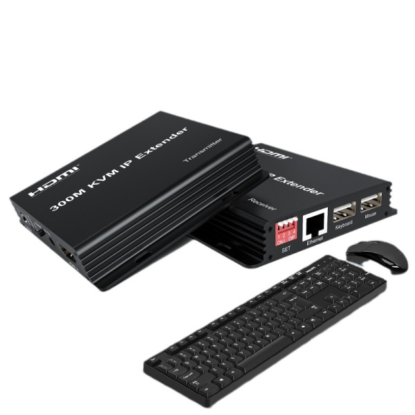 KVM IP-удлинитель HDMI USB по витой паре RJ45 UTP (LAN) до 300 метров, FullHD 1080p, EDID, RX+TX, черный