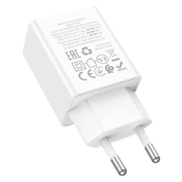 Зарядное устройство сетевое - блок питания HOCO N70, USB Type-C PD30W, белый