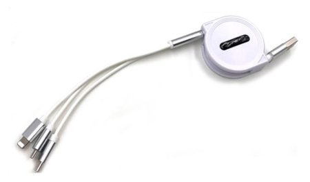 Универсальный зарядный кабель 3-в-1 USB Type-C - Lightning - MicroUSB с боксом для скрутки, 2А, 1 метр, белый