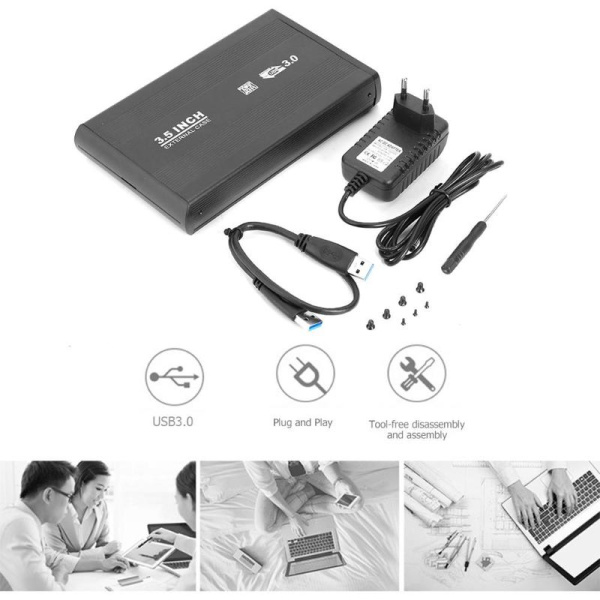 Внешний корпус - бокс SATA - USB3.0 для жесткого диска SSD/HDD 3.5”, алюминий, черный Внешний корпус - бокс SATA - USB3.0 для жесткого диска SSD/HDD 3.5”, алюминий, черный