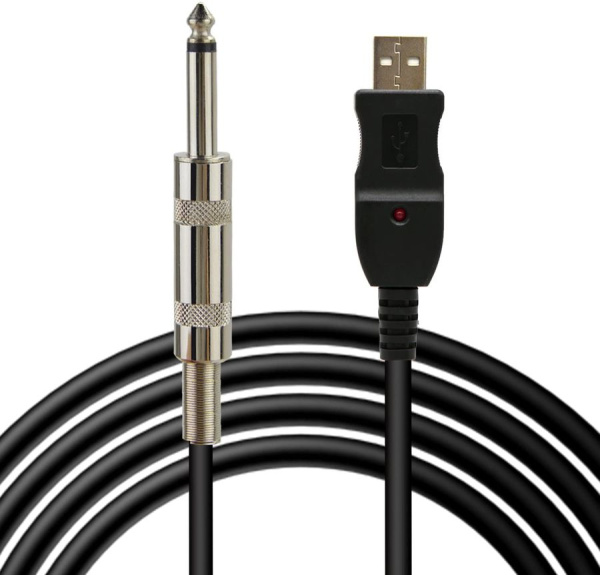 Кабель USB - jack 6.35mm для электрогитары, 3 метра, черный Кабель USB - jack 6.35mm для электрогитары, 3 метра, черный
