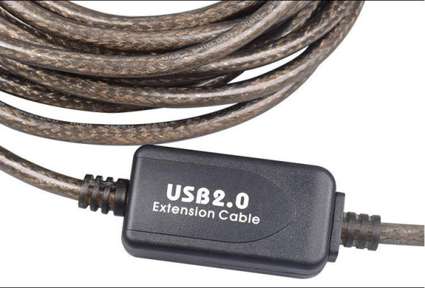 Кабель USB2.0 - USB-B, папа-папа, с усилителем, 20 метров, черный Кабель USB2.0 - USB-B, папа-папа, с усилителем, 20 метров, черный