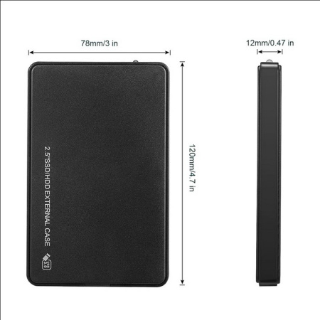 Внешний корпус - бокс SATA - MiniUSB - USB3.0 для жесткого диска SSD/HDD 2.5”, черный