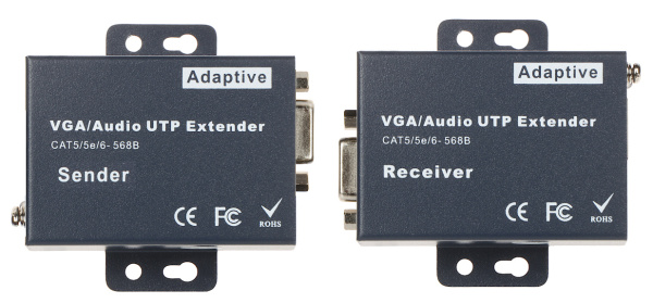 Удлинитель сигнала VGA по витой паре RJ45 (LAN) до 300 метров, активный, комплект, черный Удлинитель сигнала VGA по витой паре RJ45 (LAN) до 300 метров, активный, комплект, черный