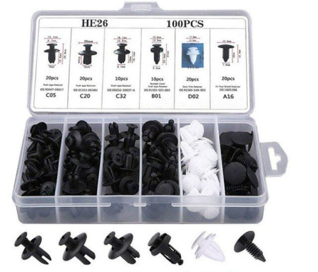 Автомобильные клипсы - заклепки для салона - пистоны, бокс, набор 100 штук