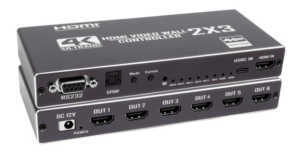 Контроллер видеостены HDMI v2.0 UltraHD 4K PRO до 6 экранов 2x3, оптика (Toslink/SPDIF), RS232, пульт ДУ