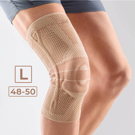 Профессиональный спортивный фиксатор коленного сустава с силиконовой массажной вставкой и пружинной - бандаж на колено - ортопедический эластичный наколенник - компрессионная нескользящая поддержка для колена, размер L, телесный